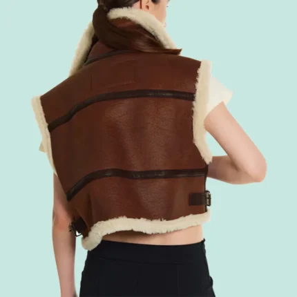 Women Sheepskin Brown Shearling AviatorLeather Vest