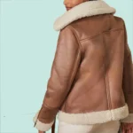 Women Brown Sheepskin Shearling Leather Aviator Jacke