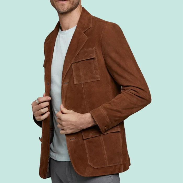 David Gandy Men’s Real Brown Leather Suede Coat