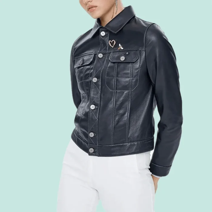 Women’s Navy-Blue Leather Edgy Stylish Jacket