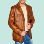 David Gandy Men’s Tan Brown Leather Trench Coat