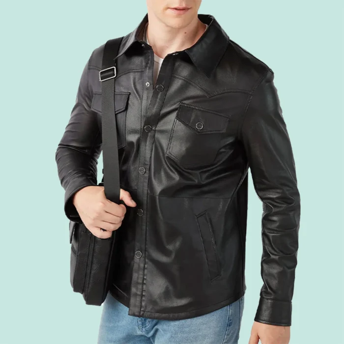 Guido Men’s Real Black Leather Trucker Jacket