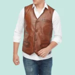 Dominic Adams Men’s 100% Real Distressed Brown Leather Vest