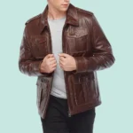 Jamie Campbell Bower Men’s Brown Leather Jacket