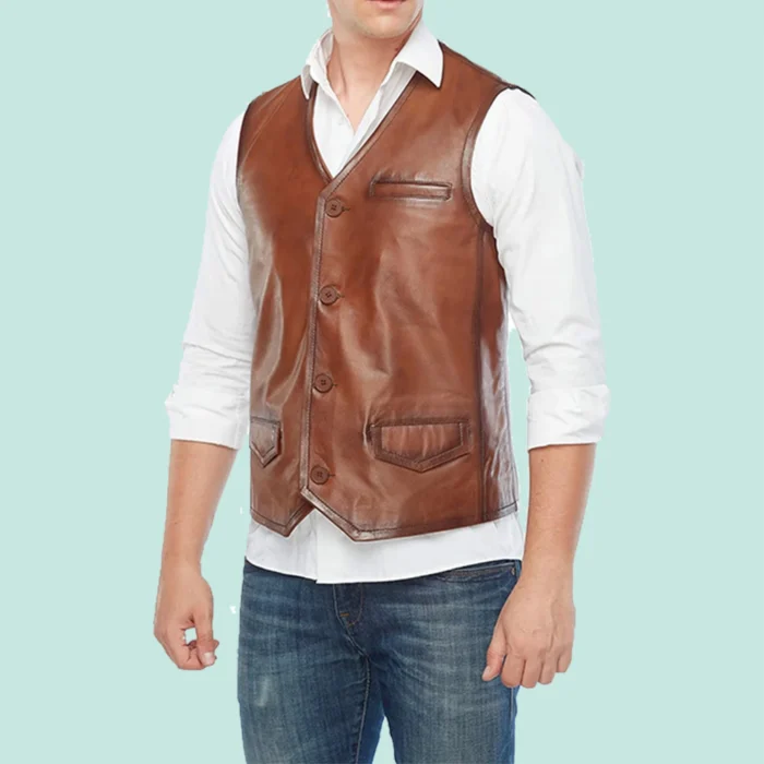 Dominic Adams Men’s 100% Real Distressed Brown Leather Vest