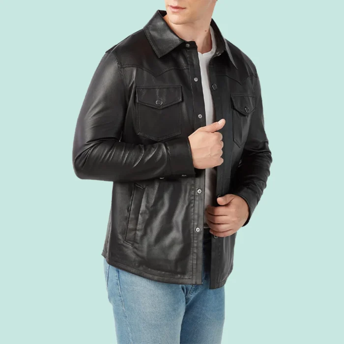 Guido Men’s Real Black Leather Trucker Jacket