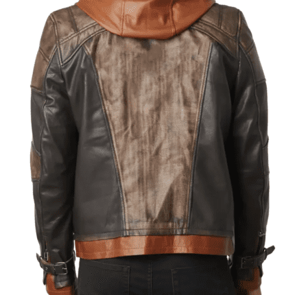 Mens Brown Hood Leather Jacket