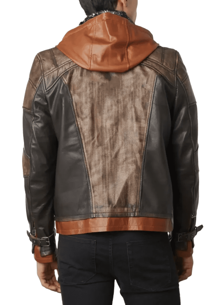 Mens Brown Hood Leather Jacket