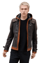 Mens Brown Hood Leather Jacket